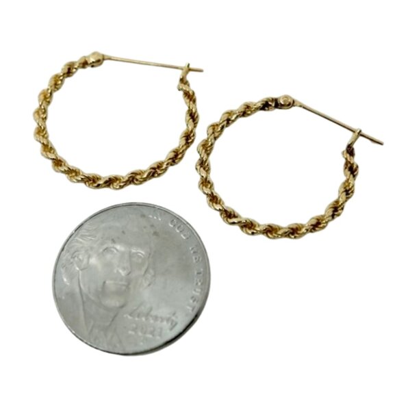 SOLID 14K YELLOW GOLD TWISTED ROPE HOOP EARRINGS~ 2.89 GRAMS - Picture 3 of 7